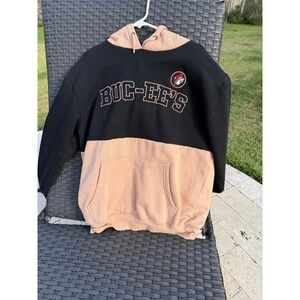 Buc ee's Black Tan Color Block Hoodie Hooded Sweatshirt Buc-ees Logo Size LG